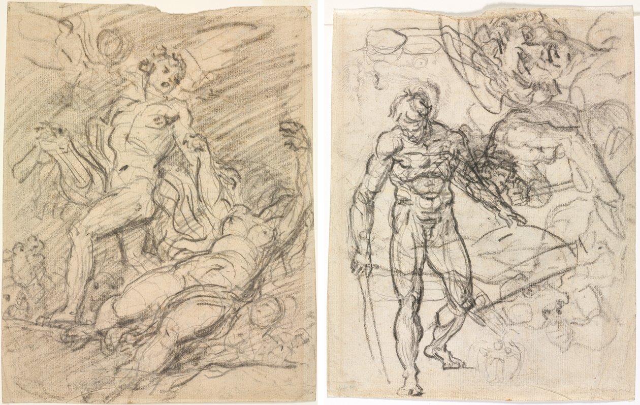 Orpheus ja Eurydike (recto); Figuuritutkimukset (käänteinen) tekijältä Jean Honore Fragonard