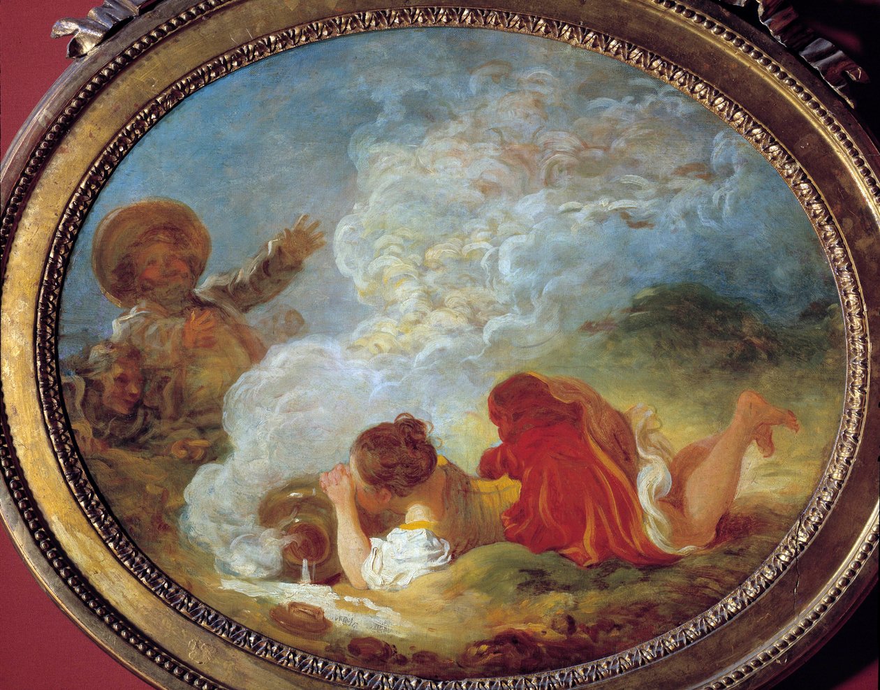 Perrette ja maitokannu Jean de la Fontainen tarinasta "La lait tiere et le jug au lait". Jean Honore Fragonardin (1732-1806) maalaus 1700-luvulta Musee Cognacq Jay tekijältä Jean Honore Fragonard