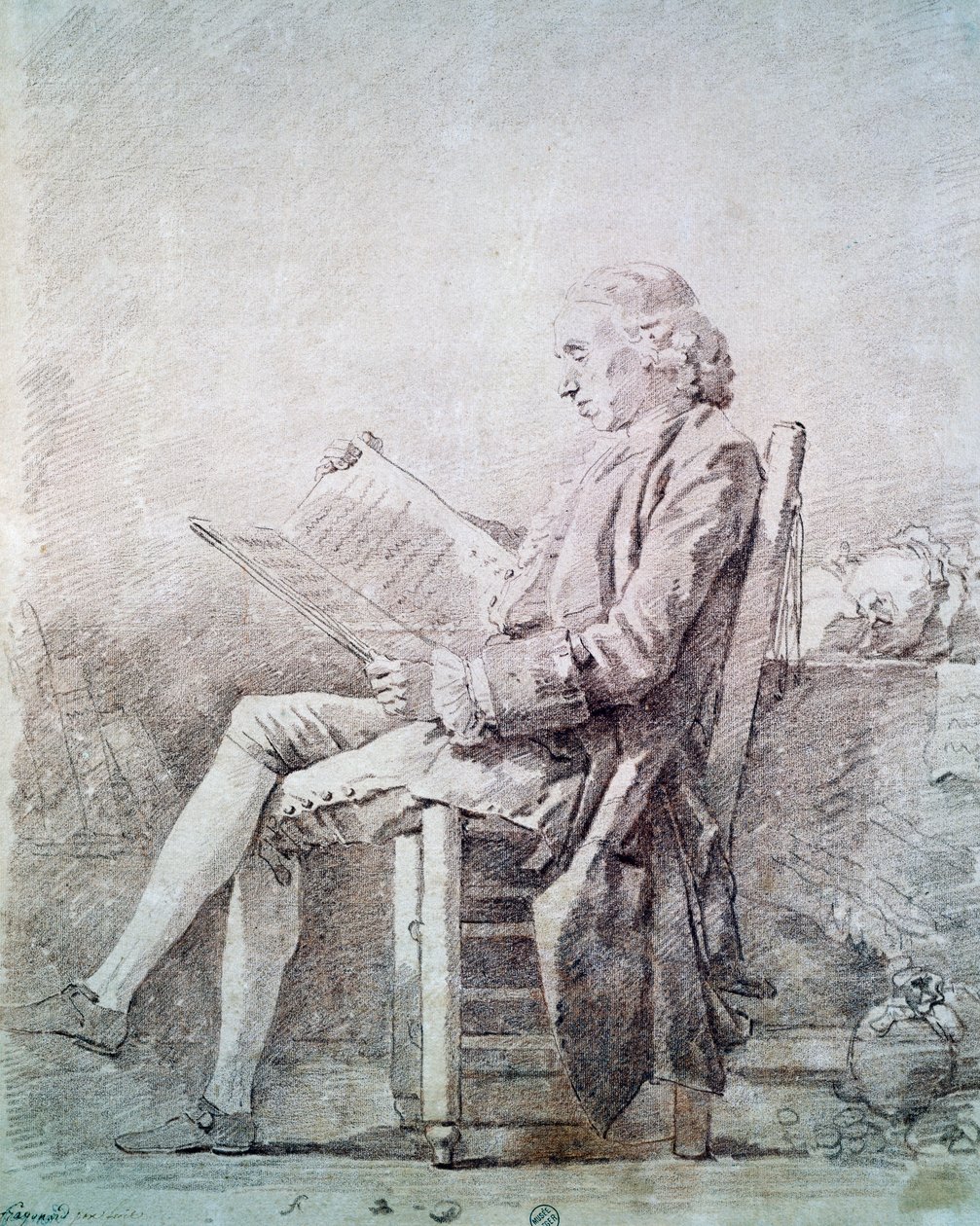 Saint Nonin apottin muotokuva (sangviini paperilla) tekijältä Jean Honore Fragonard