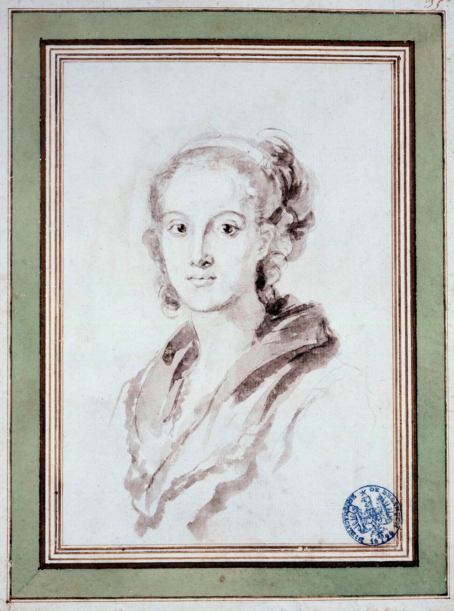 Marguerite Gerardin (1767-1837) muotokuva ranskalainen taidemaalari, Fragonardin käly Jean Honore Fragonardin (1732-1806) piirustus pesussa 1800 Besanconin ympäristössä, Musee des Beaux Arts tekijältä Jean Honore Fragonard