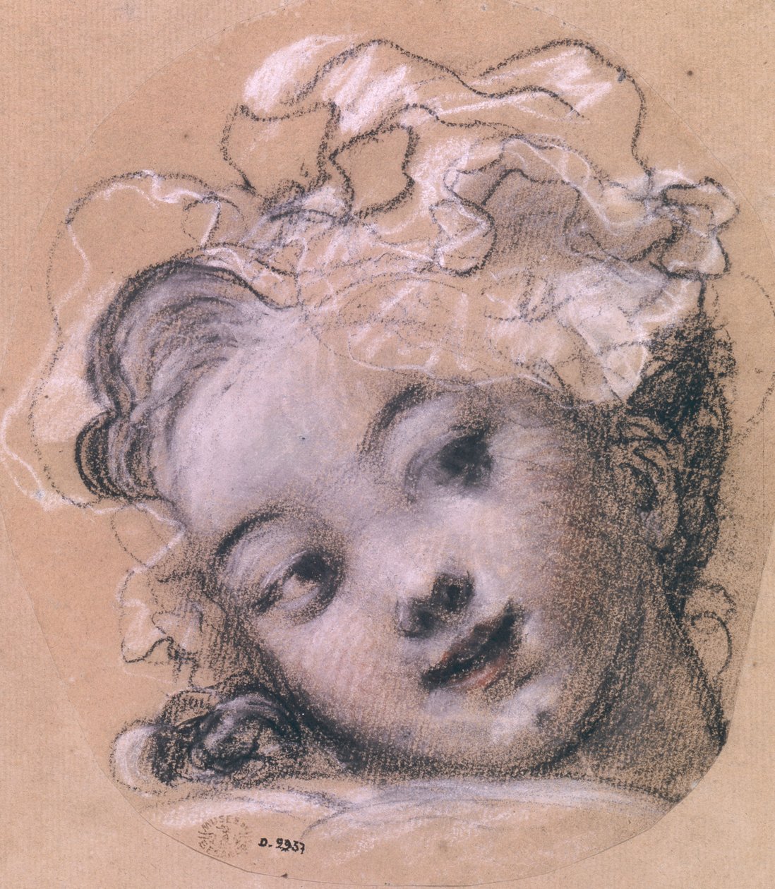 Muotokuvan oletetaan olevan Rosalie, taiteilijan tytär (hiiltä ja liitua paperilla) tekijältä Jean Honore Fragonard