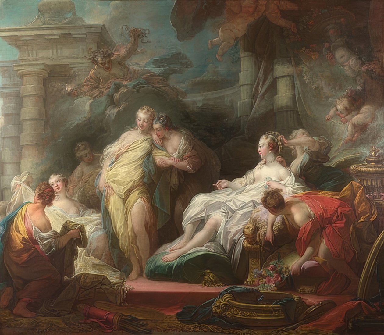 Psyyke näyttää lahjoja Cupidolta sisarilleen. 1753 tekijältä Jean Honore Fragonard