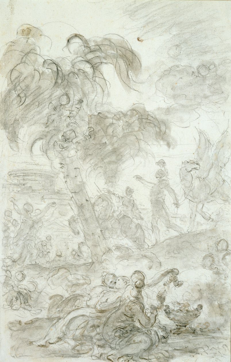 Ruggiero saapuu Alcinan palatsin kynnykselle (kynä ja mustetta, liitu ja pesu paperille) tekijältä Jean Honore Fragonard