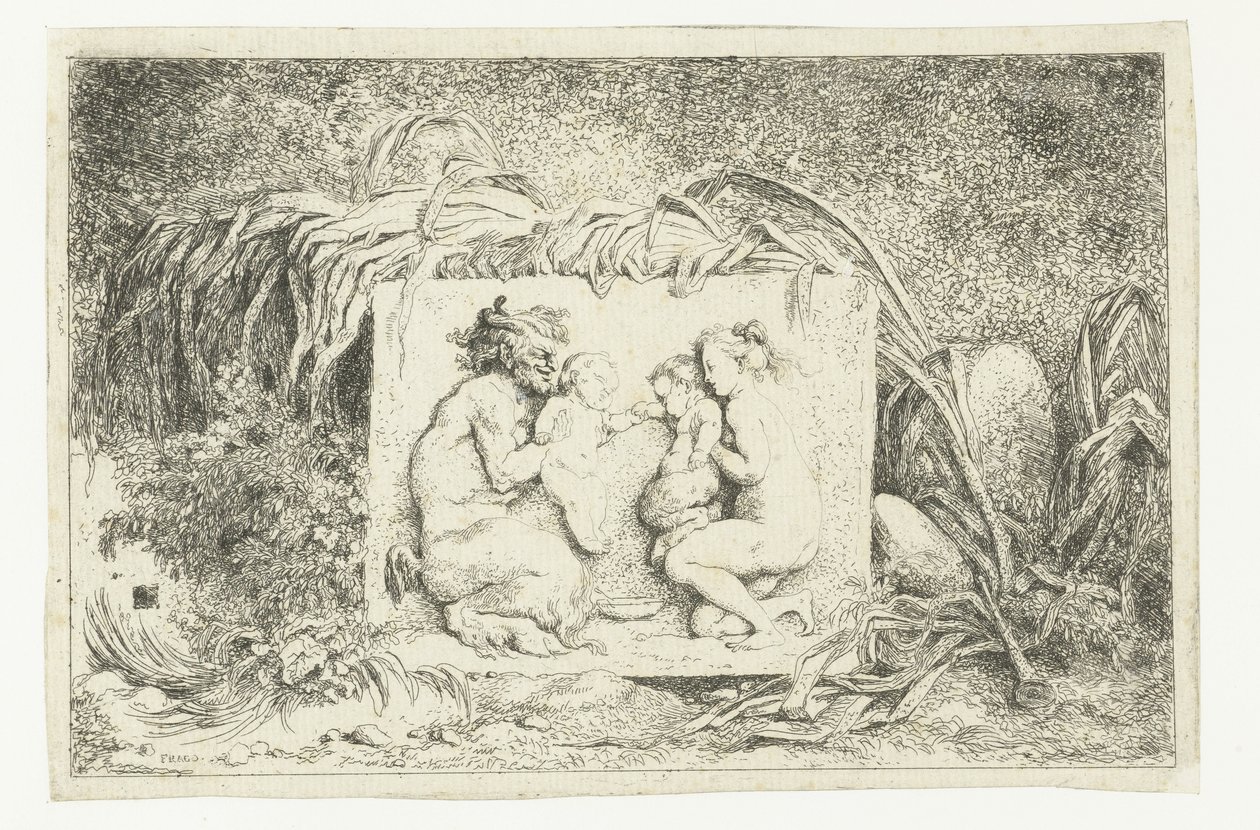 Satyr ja nymfi kahden lapsen kanssa Bacchanales (sarjan nimi) Nymfit ja satyyrit (sarjan nimi) tekijältä Jean Honore Fragonard
