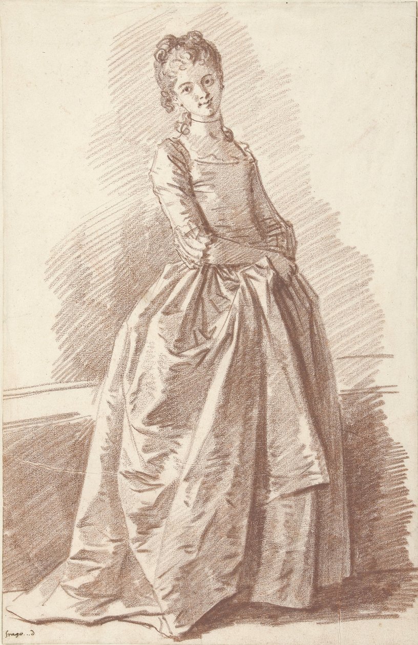 Nuori nainen seisoo, kasvot tekijältä Jean Honore Fragonard