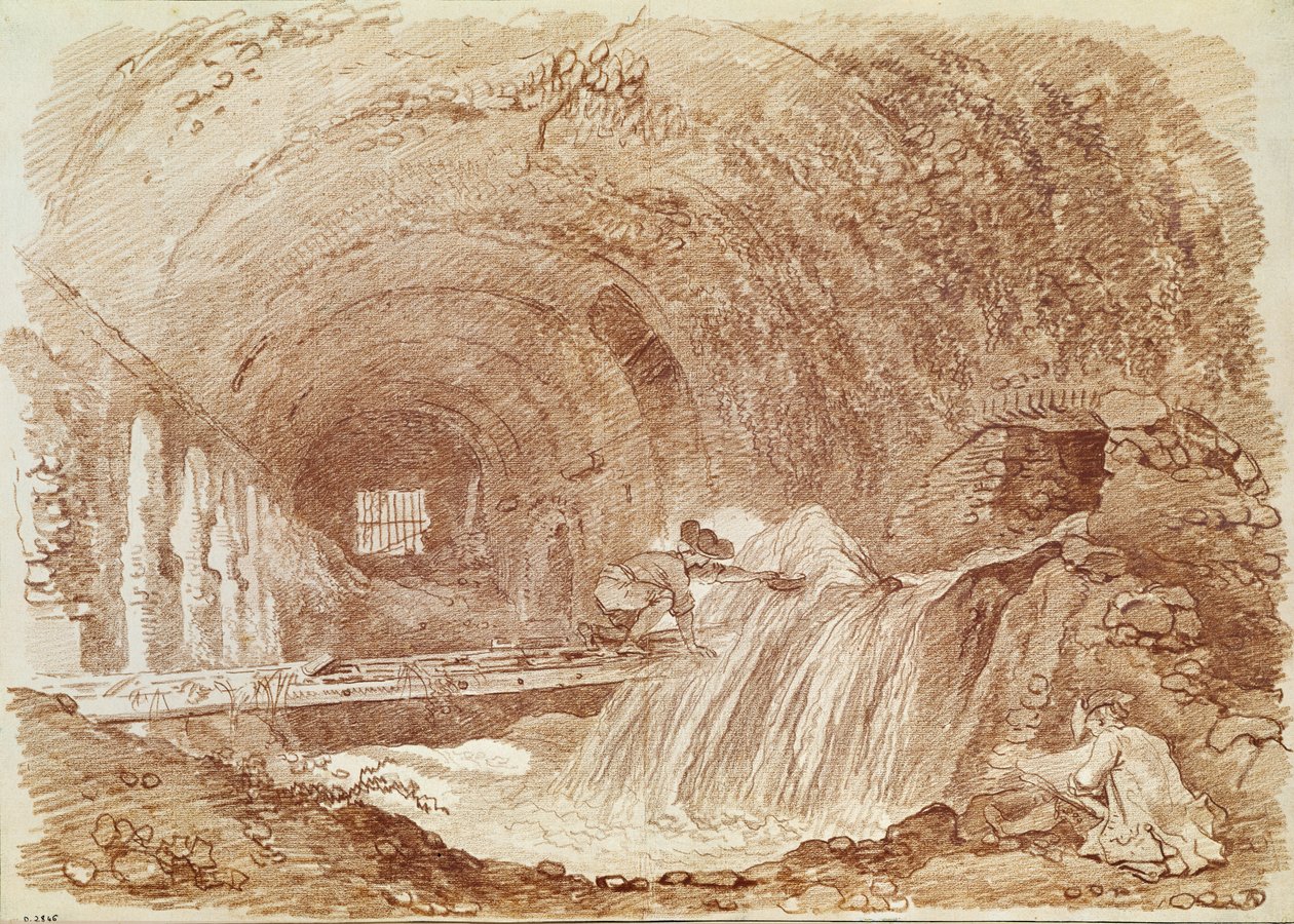 Mecenaksen talli Tivolissa (punainen liitu paperille) tekijältä Jean Honore Fragonard