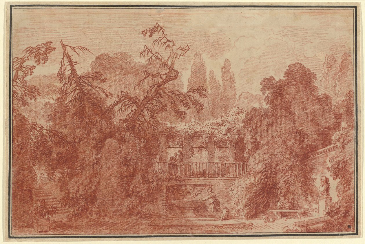 Italialaisen huvilan terassi ja puutarha tekijältä Jean Honore Fragonard