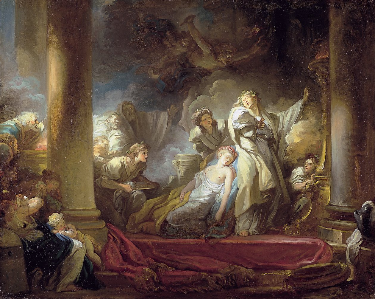 Ylipappi Coresus uhraa itsensä pelastaakseen Callirhoen tekijältä Jean Honore Fragonard