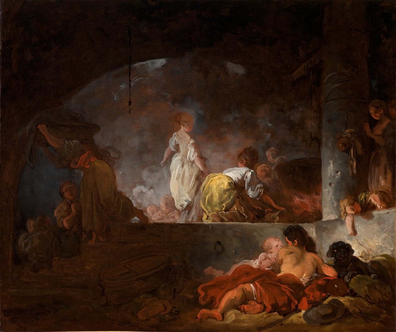 Pyykkärirouvat, noin 1756-61 (öljy kankaalle). tekijältä Jean Honore Fragonard