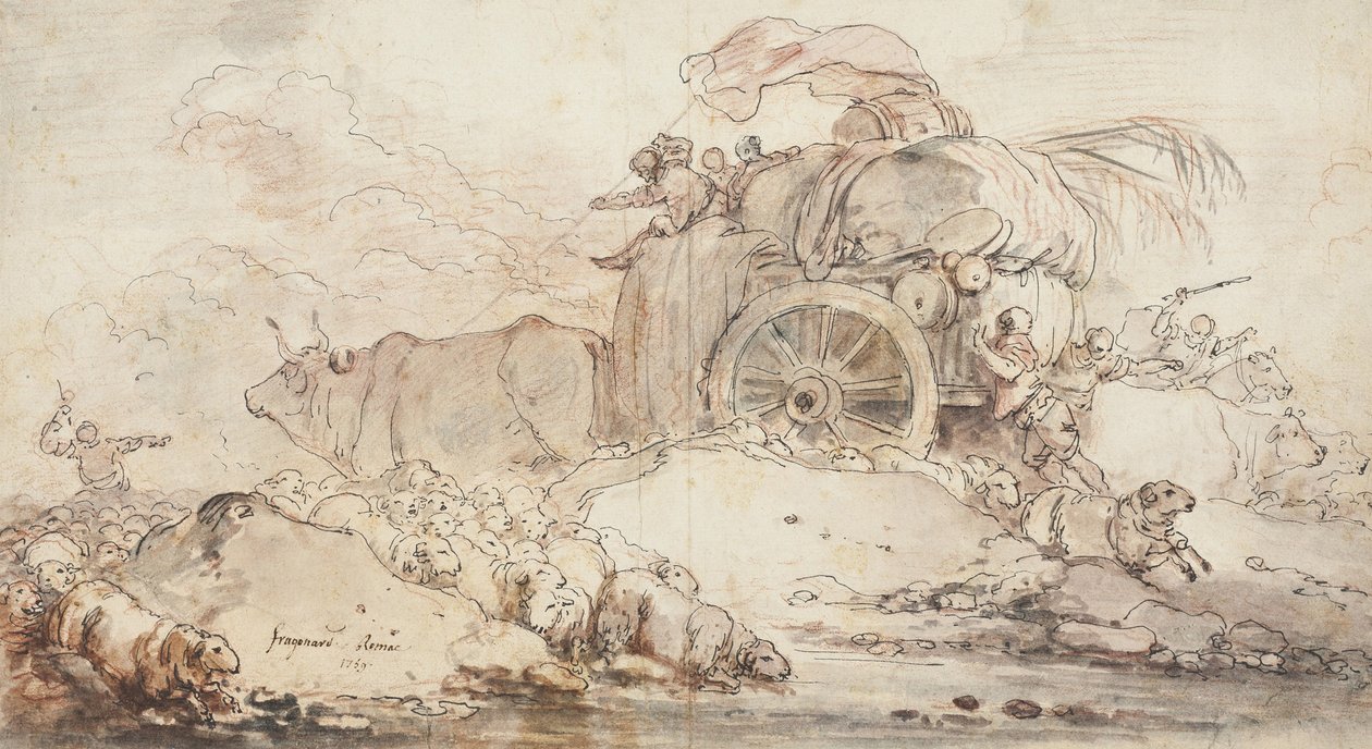 Pysähtynyt kärry, 1759 tekijältä Jean Honore Fragonard
