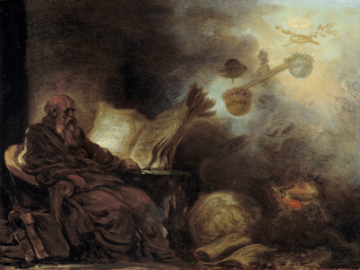Unelma Plutarkkosta tai Plutarkhosta, joka muodostaa maineikkaiden miesten elämän Vanha mies on edustettuna meditaatiossa. Jean Honore Fragonardin (1732-1806) maalaus tekijältä Jean Honore Fragonard