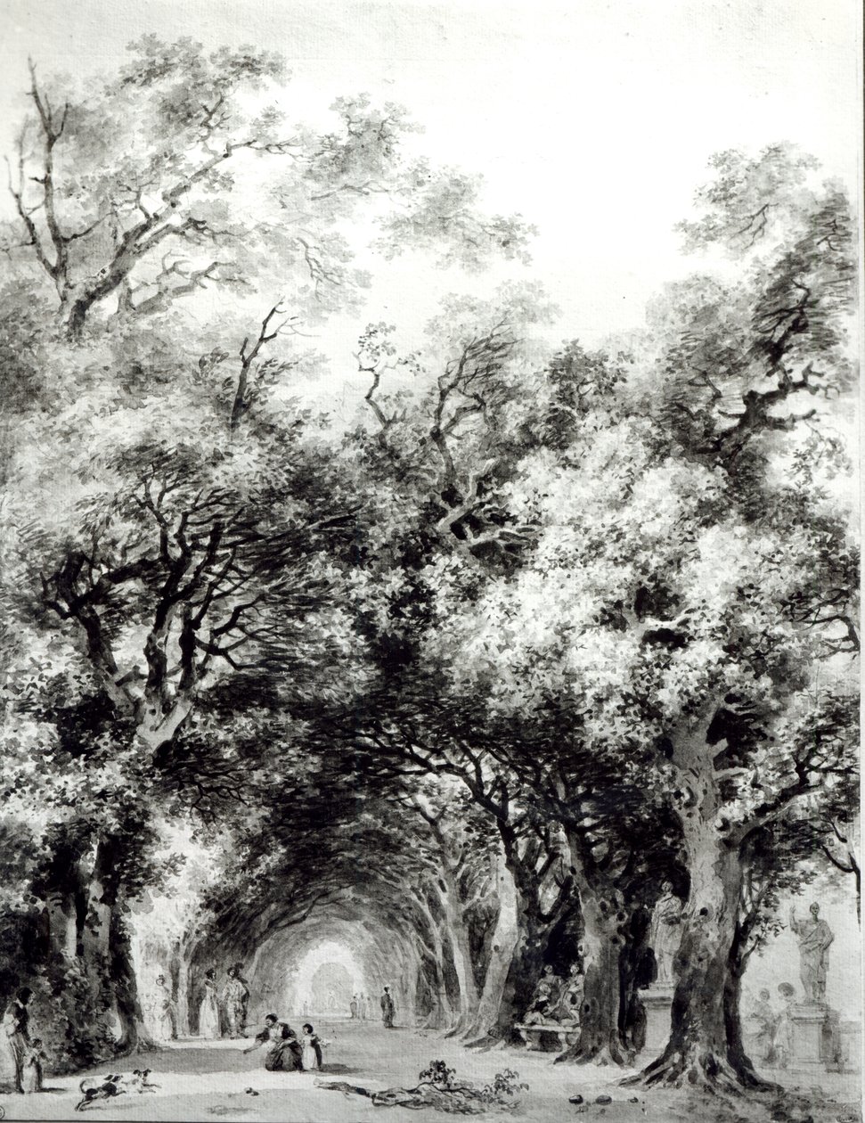 Varjoisa kuja, n. 1773-74 (seepianpesu paperilla) tekijältä Jean Honore Fragonard