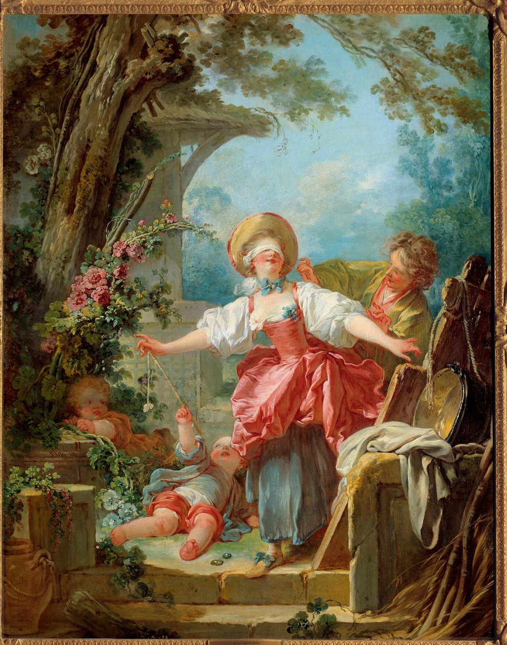 Kaksi nuorta leikkii ja leikkii. Jean Honore Fragonardin (1732-1806) maalaus 1751 tekijältä Jean Honore Fragonard