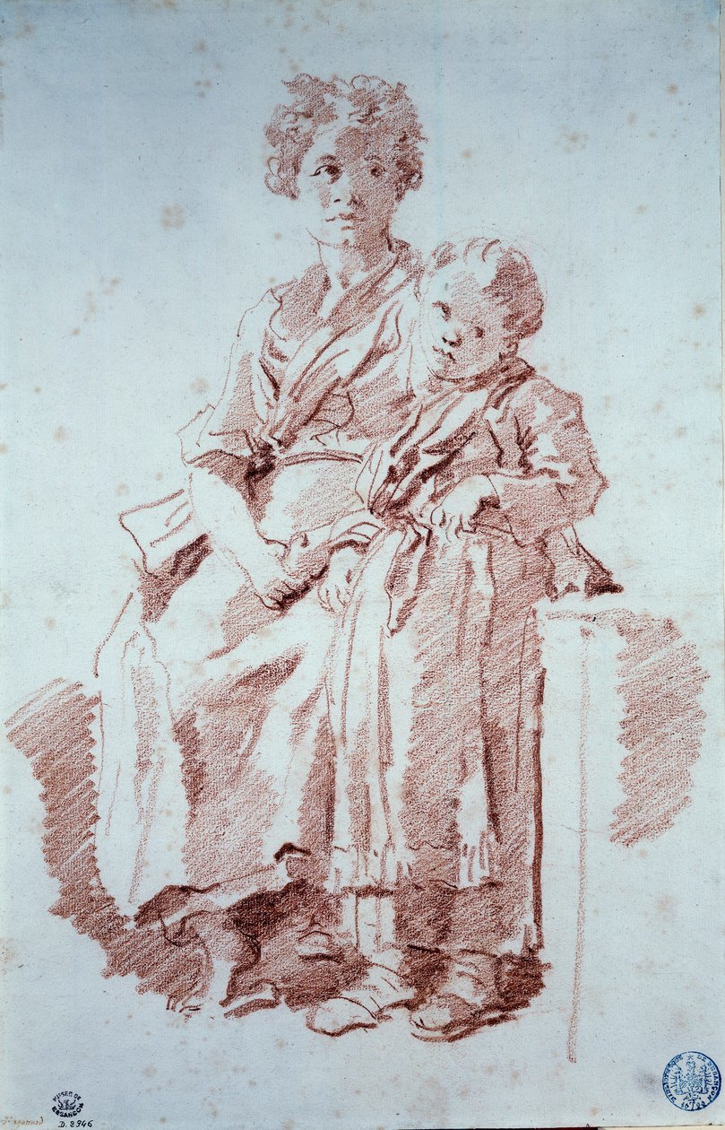 Nuori tyttö ja hänen pikkusisarensa Sanguine, Jean Honore Fragonard (1732-1806) 1774 Besancon, Musee des Beaux Arts tekijältä Jean Honore Fragonard