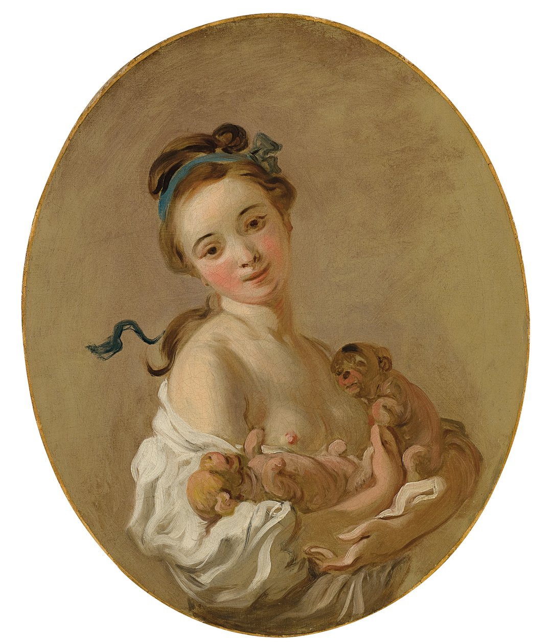 Nuori tyttö, jolla on kaksi pentua, n. 1770 tekijältä Jean Honore Fragonard
