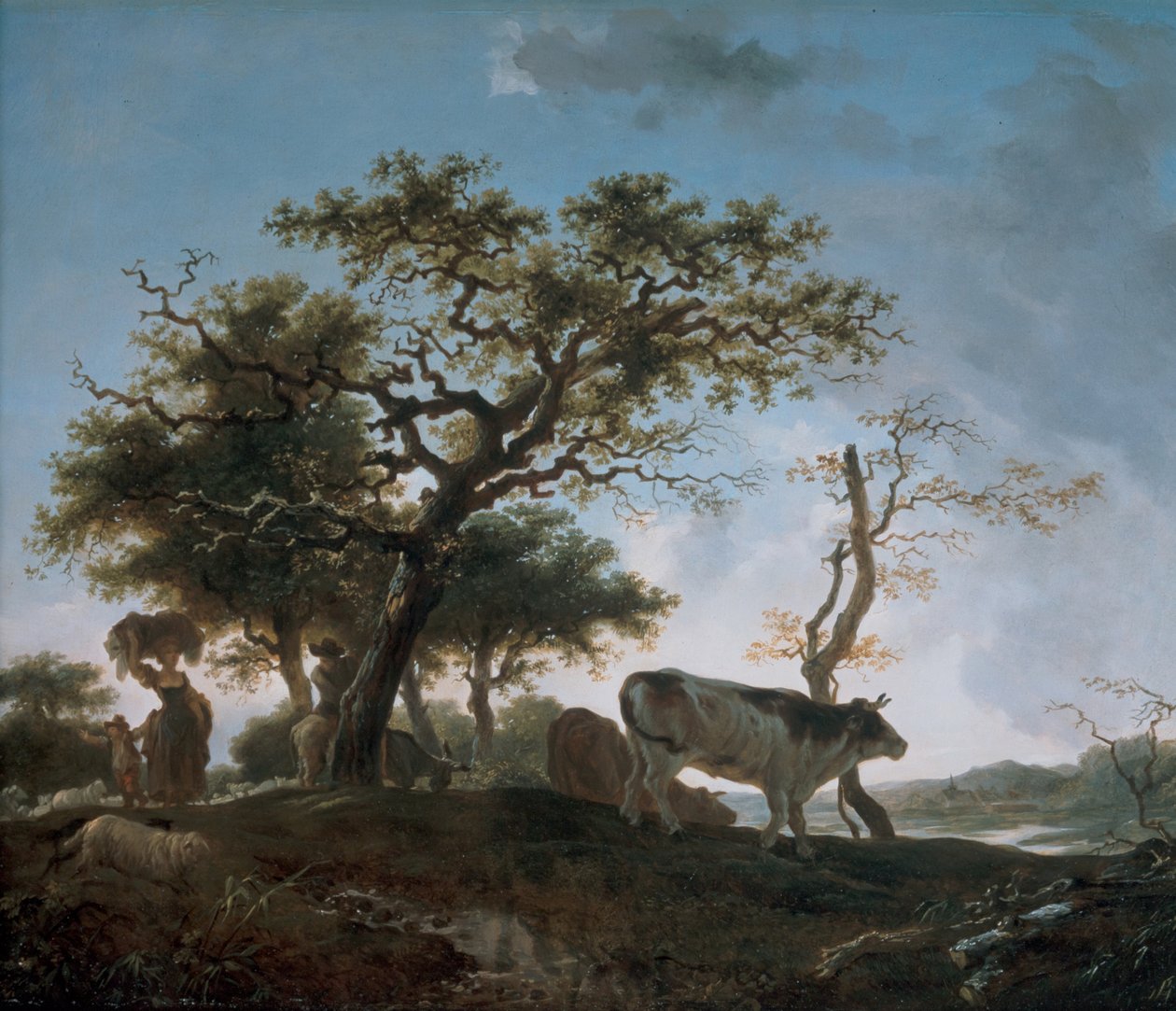 Nuori nainen ja paimenjohtaja, joka johtaa laumojaan tekijältä Jean Honore Fragonard