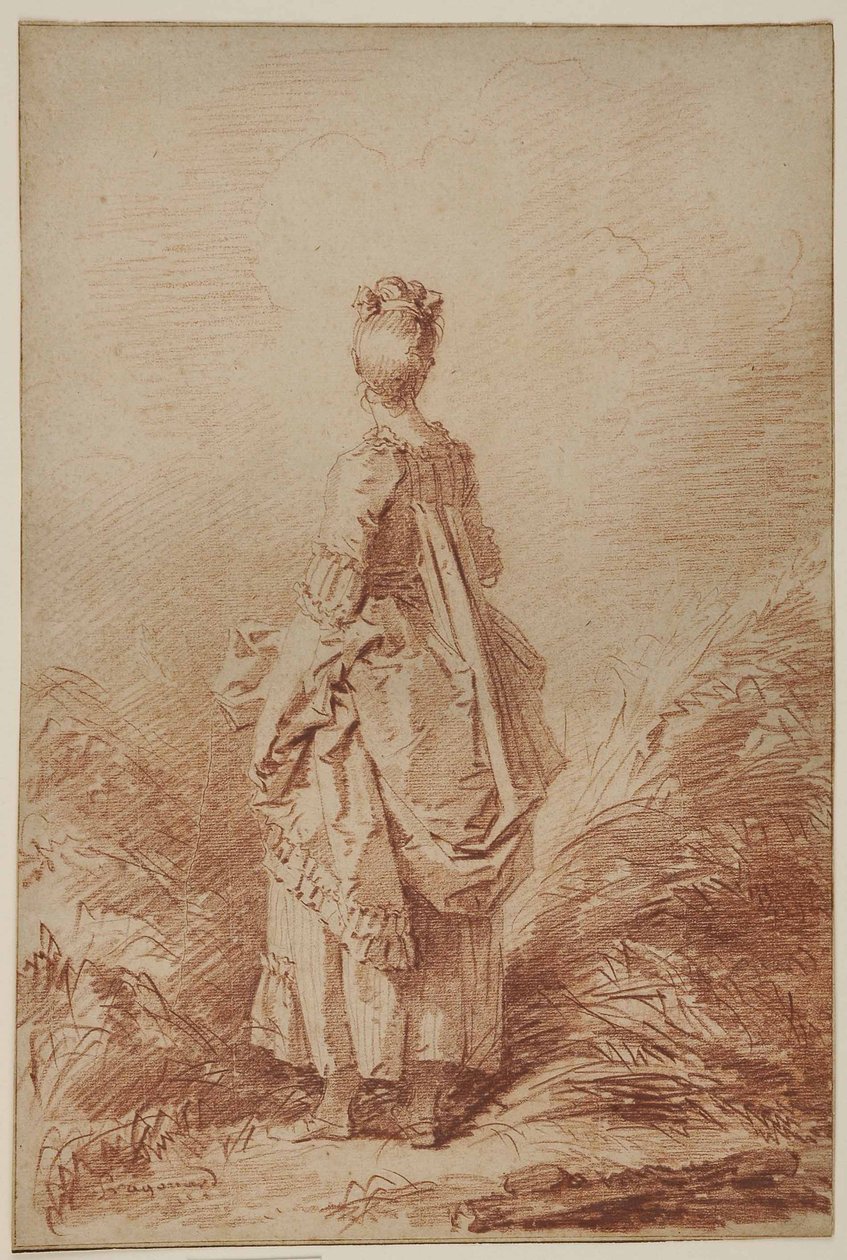 Nuori nainen katselee taaksepäin tekijältä Jean Honore Fragonard