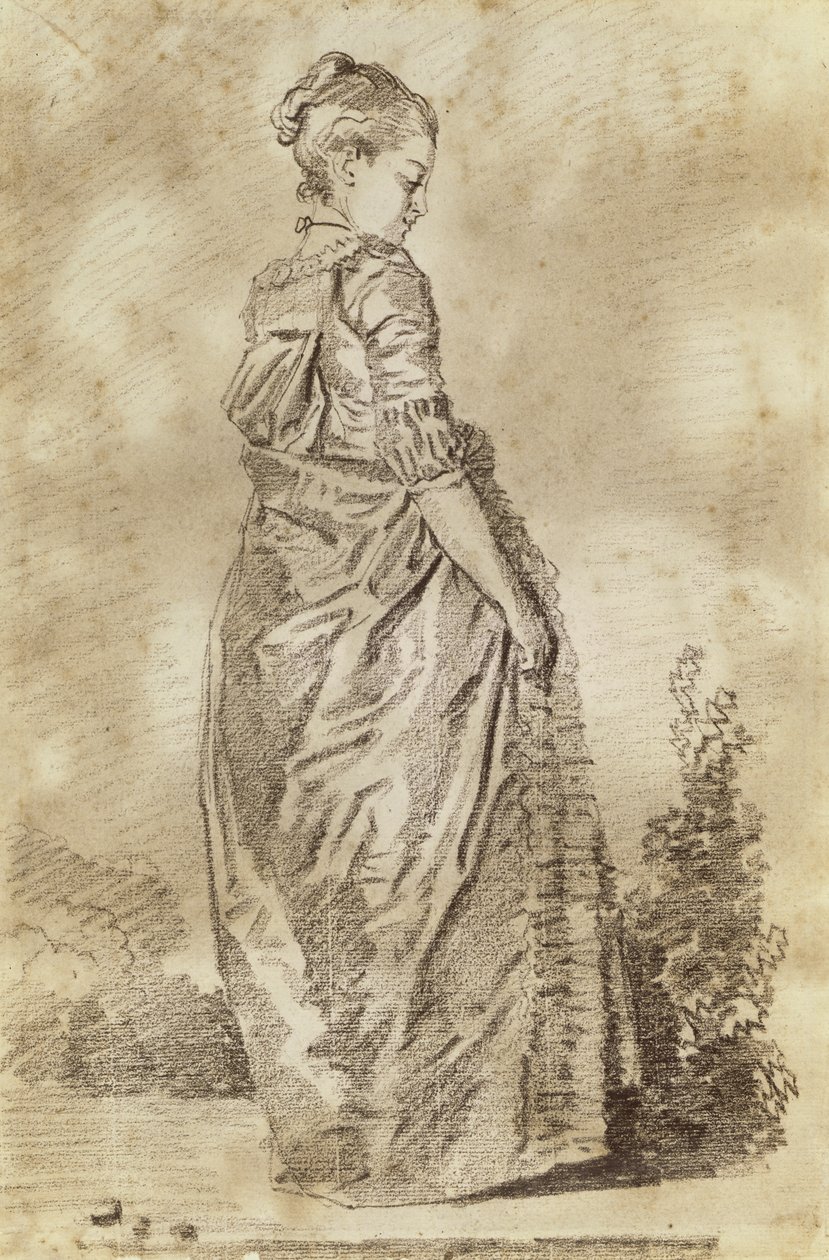 Nuori nainen kävelee (punainen liitu paperille) tekijältä Jean Honore Fragonard