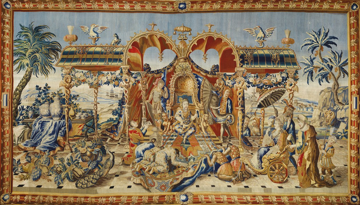 Kiinan keisarin yleisö. Jean II Barrabandin kuvakudos (toimii 1700-luvulla), silkkivillaa ja kulta- ja hopealankaa, noin 1715. Ranskalainen taide tekijältä Jean II Barraband