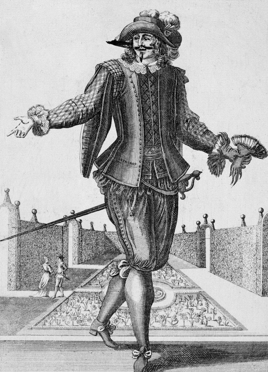 Vakava näyttelijä, näyttämöasu, kaiverrus Jean Berain vanhin (1637-1711), Ranska tekijältä Jean I  Berain