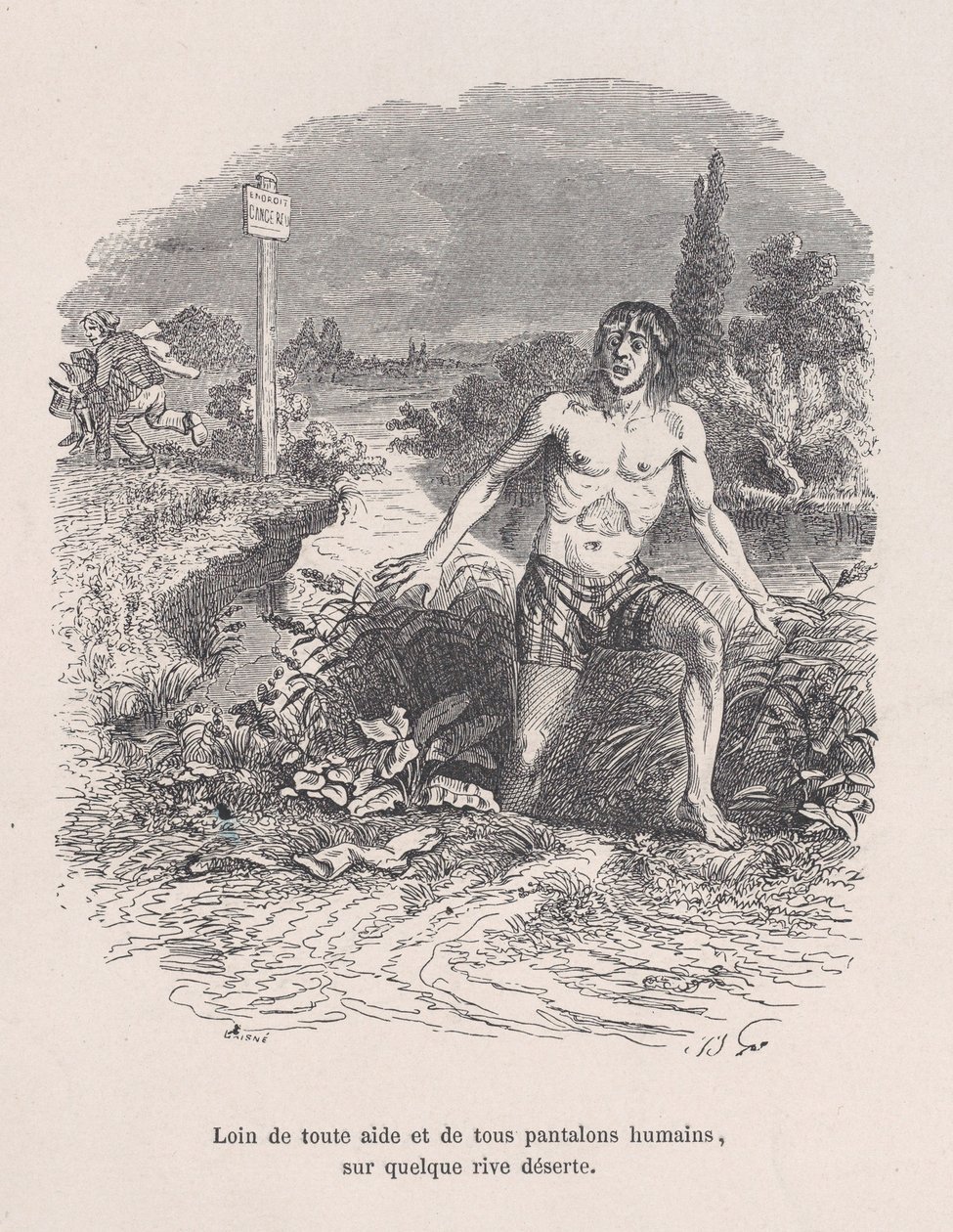 Poissa kaikesta avusta ja ilman housuja, autiolla rannalla H..., 1843. tekijältä Jean Ignace Isidore Gérard