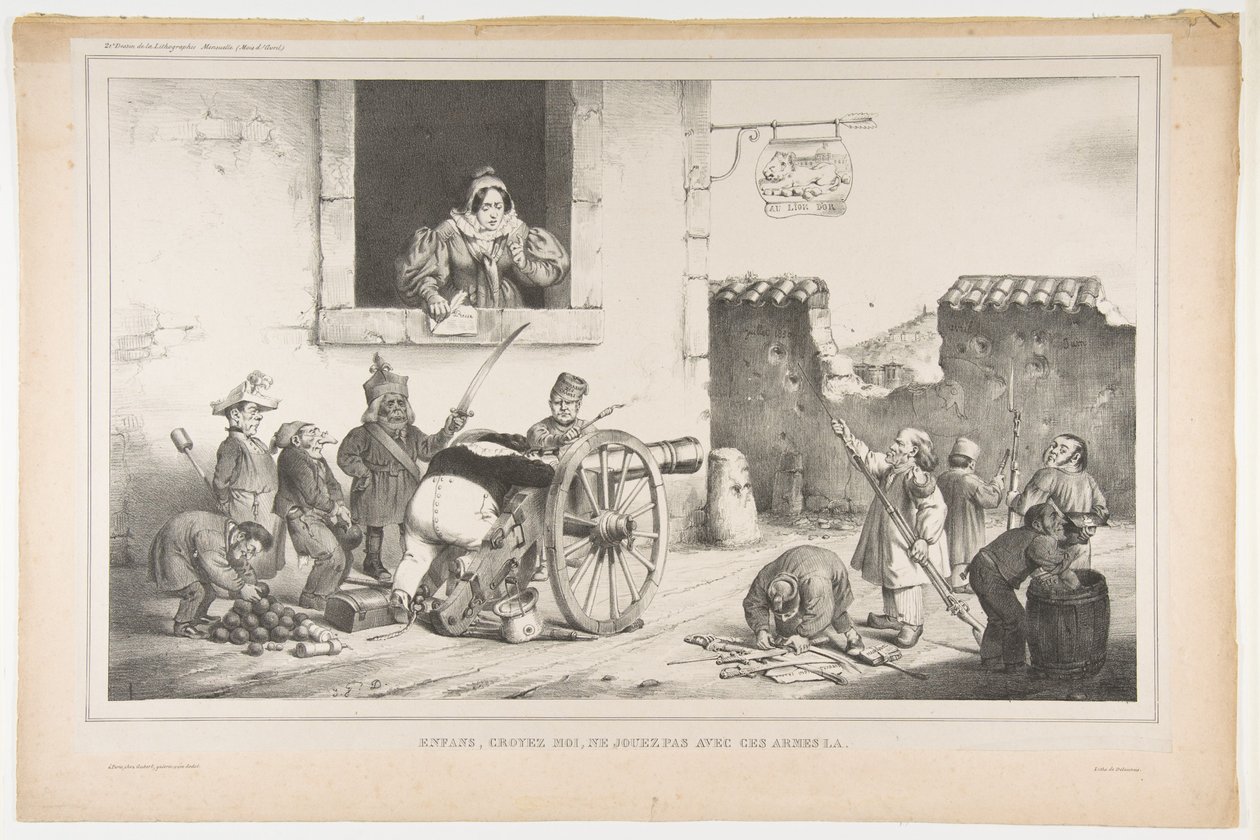 Lapset, tottele minua, älä leiki noilla aseilla, huhtikuu 1834 tekijältä Jean Ignace Isidore Gérard