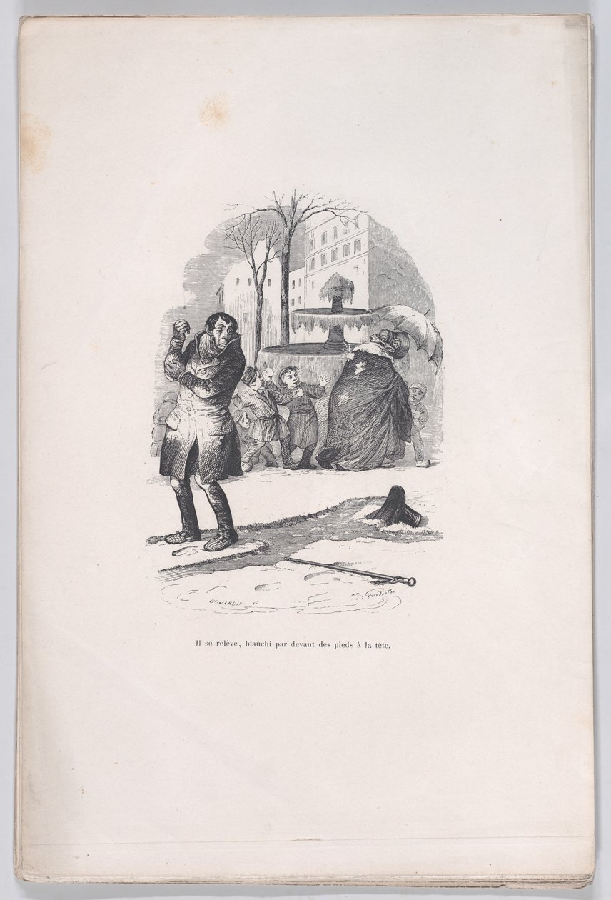 Hän nousee ylös päästä varpaisiin lumen peitossa. Ihmiselämän pienistä kurjista, 1843. tekijältä Jean Ignace Isidore Gérard