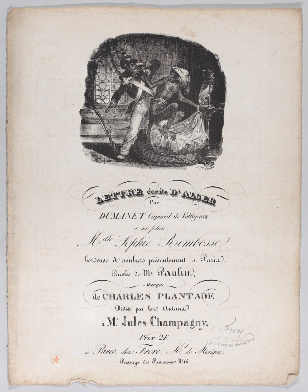 Kirje kirjoitettu Algerista, n. 1835. tekijältä Jean Ignace Isidore Gérard