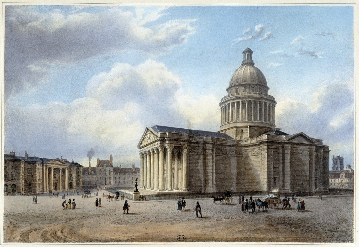 Pantheon - teoksessa "Kävely Pariisissa ja sen ympäristössä", suunnitellut Jacottet ja Benoist, n. 1840 tekijältä Jean Jacottet