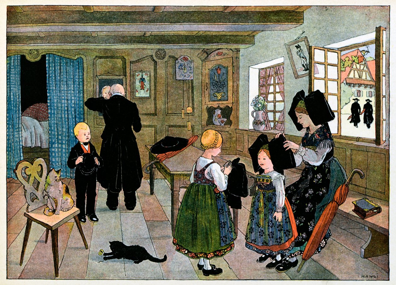 Kyläni, ne, jotka eivät unohda: Sunnuntai aamu, valmistautuminen kirkkoon; tekijältä Jean Jacques (1873 1951) Waltz