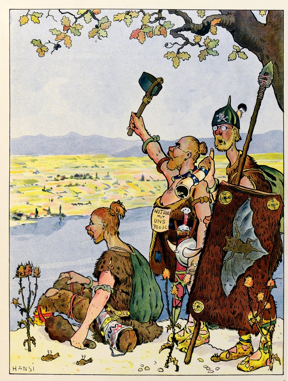 Elsassin tarina kertoo lapsille; Les Germains näkee Alsacen Reinin toisella puolella; tekijältä Jean Jacques (1873 1951) Waltz