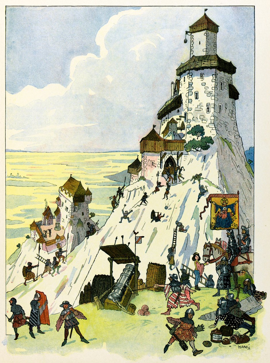 Elsassin tarina kertoo lapsille Jean Jacques Waltz dit Hansin (1873-1951) Hansin setä, yksityinen kokoelma: Siege du chateau D