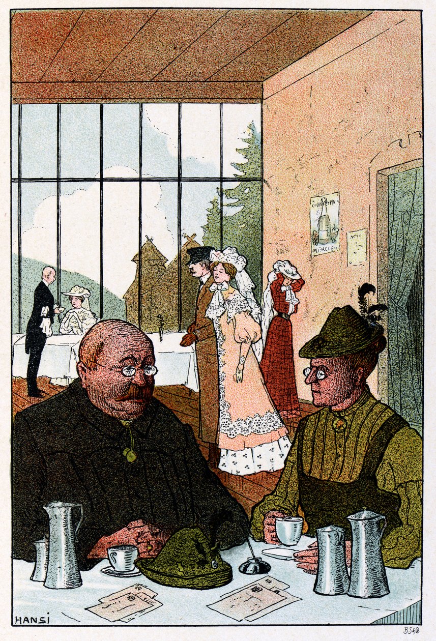 Vogesen Bilder (kuvat Vogeesista); Hotel de la Schuchtissa "Kuinka piru poika saattoi arvata, että olemme saksalaisia" tekijältä Jean Jacques (1873 1951) Waltz