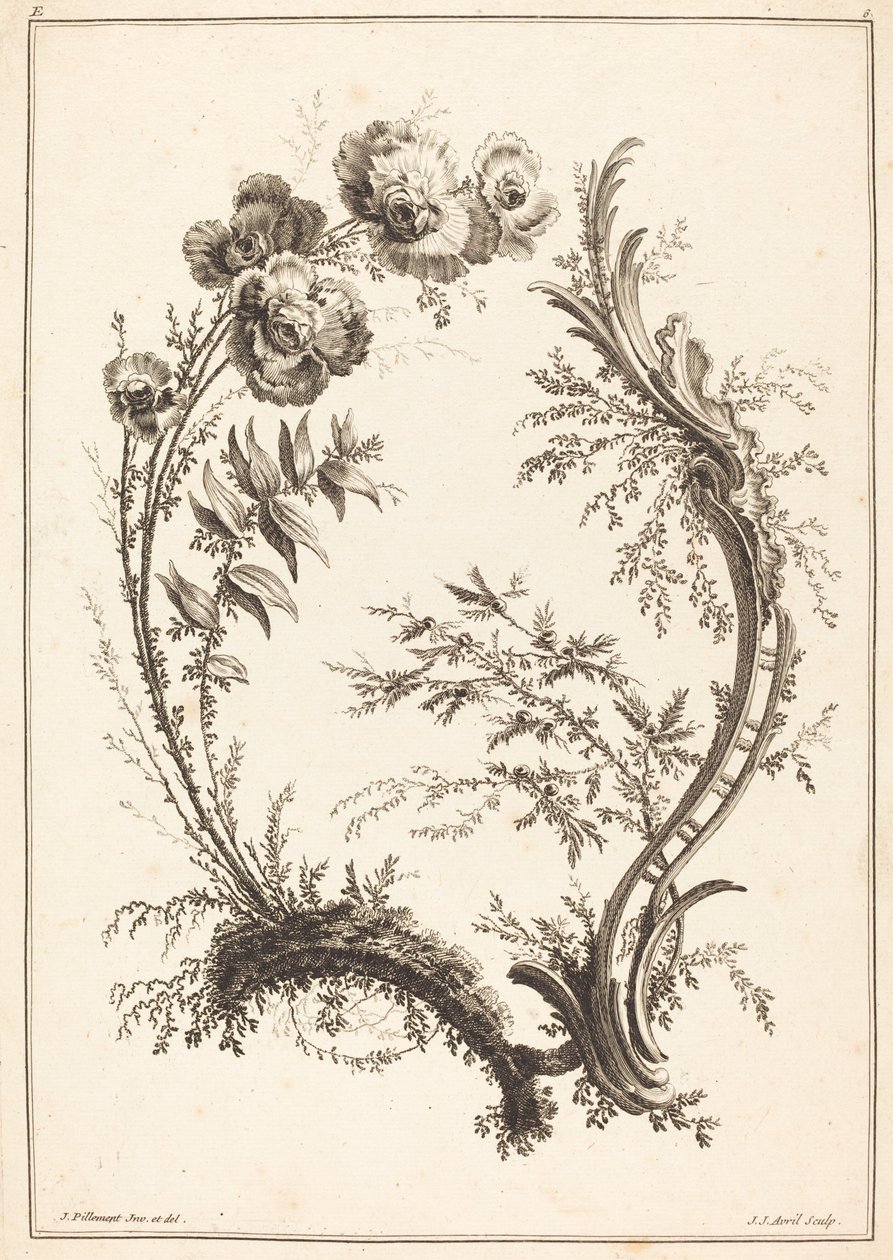 Ornamentti kukilla tekijältä Jean Jacques Avril I after Jean Baptiste Pillement