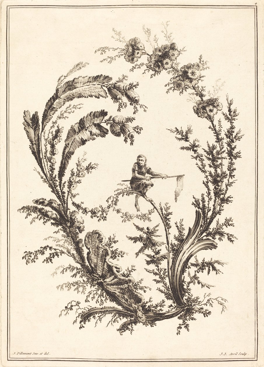 Koriste apinalla tekijältä Jean Jacques Avril I after Jean Baptiste Pillement