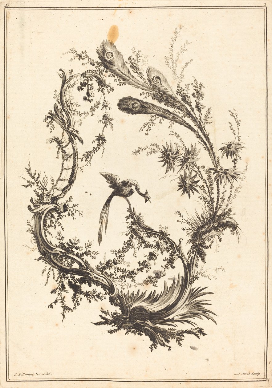 Koriste riikinkukon kanssa tekijältä Jean Jacques Avril I after Jean Baptiste Pillement