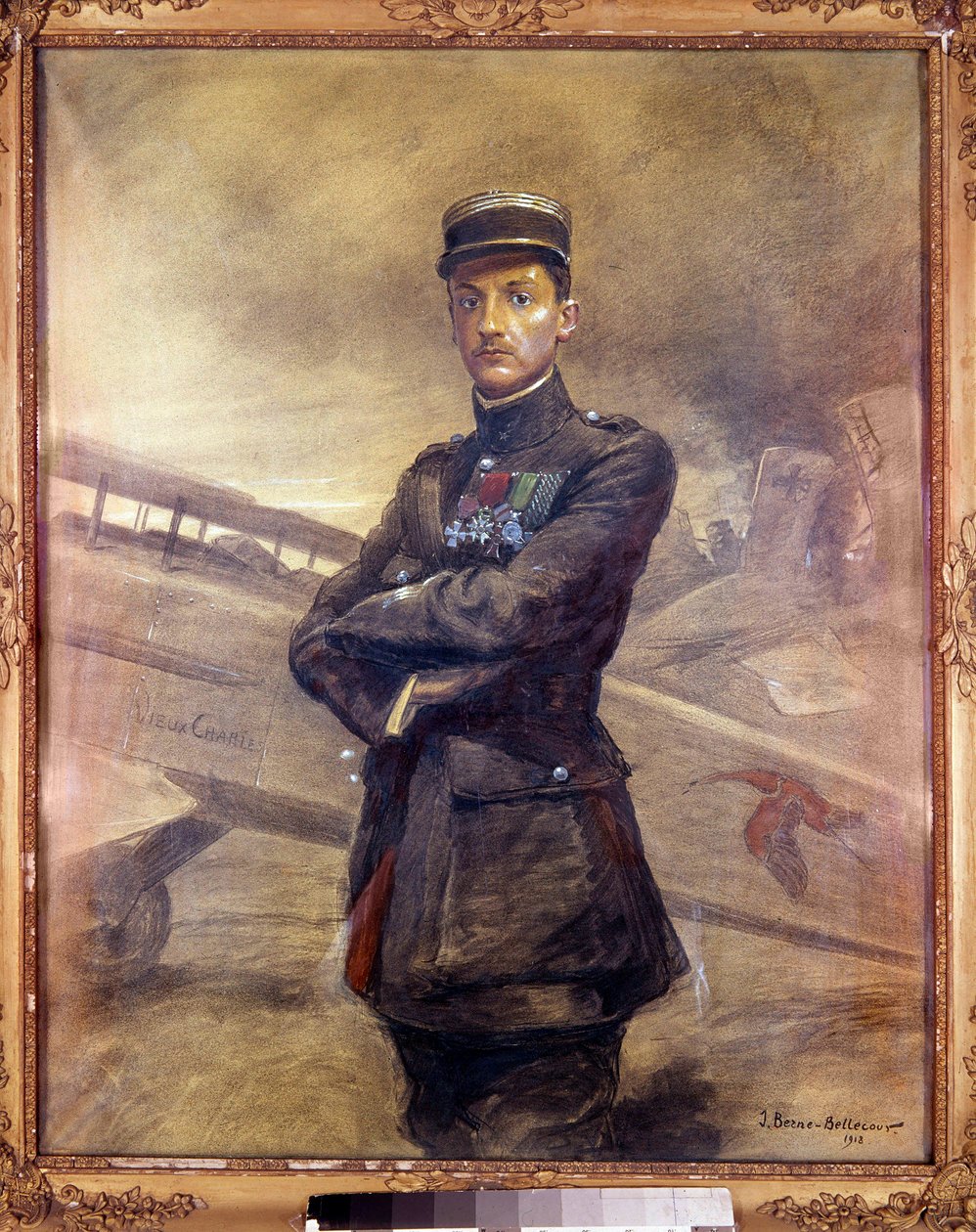 Georges Guynemerin muotokuva (1894-1917) Hän on ensimmäisen maailmansodan ranskalainen lentäjä. 1918. Jean Jacques Berne Bellecourin (1874 -?) maalaus, 1900-luku. Pariisi, Musee de l