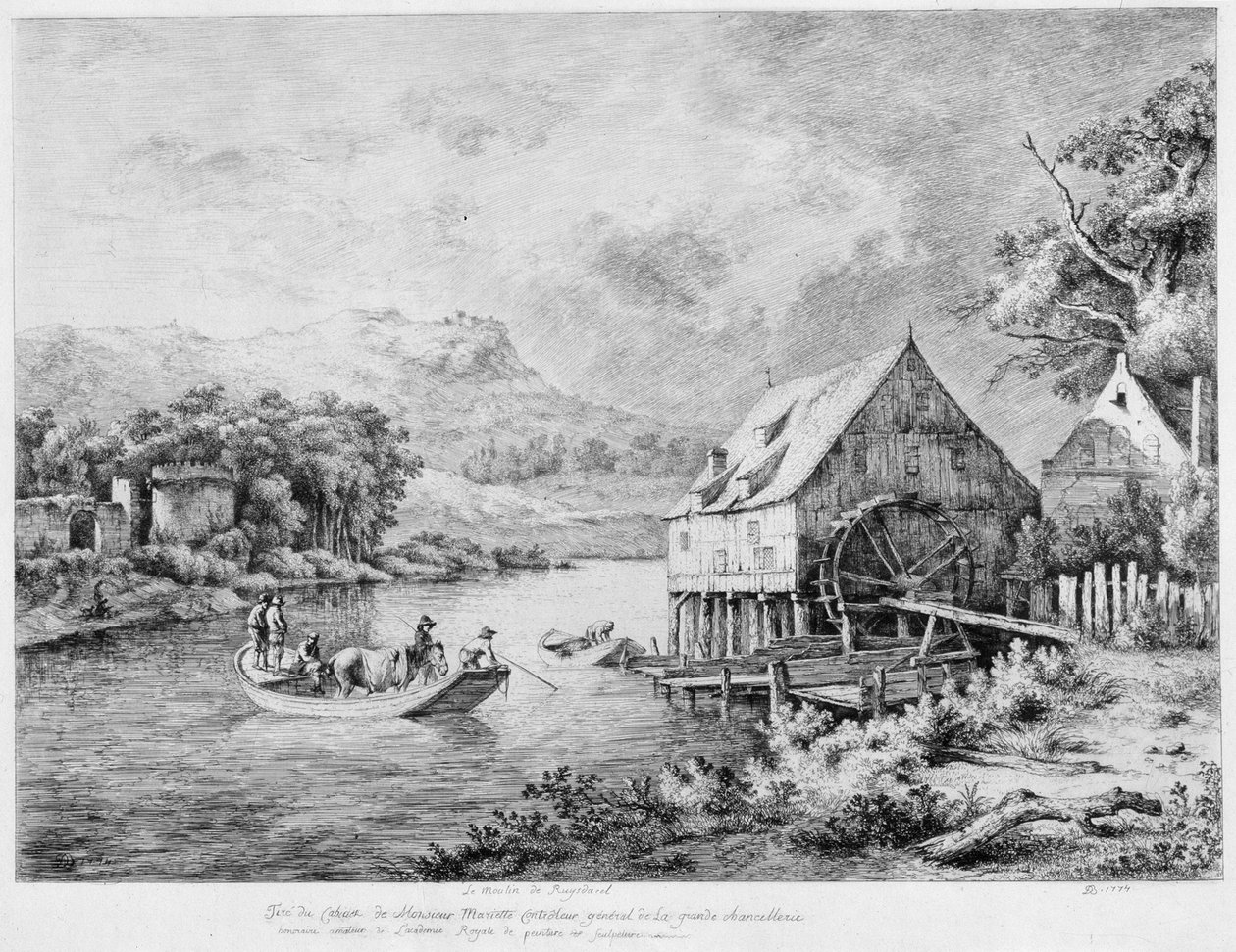 Mylly joen rannalla, 1774. tekijältä Jean Jacques Boissieu de