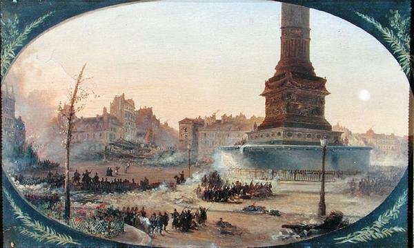Näkymä Place de la Bastillelle ja Barrikadille Faubourg Saint-Antoinen, 25. kesäkuuta 1848 tekijältä Jean Jacques Champin