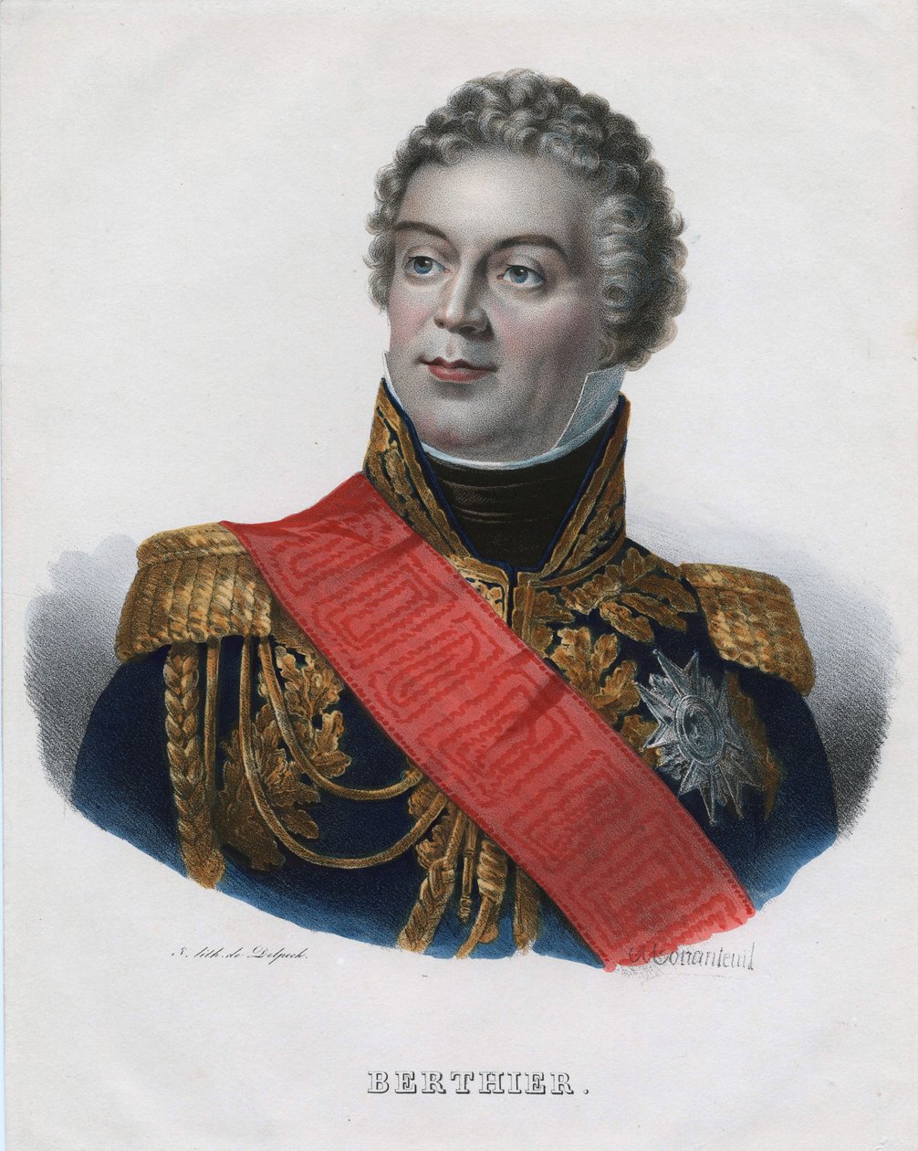 Louis Alexandre (Louis-Alexandre) Berthier (1753-1815), Wagramin prinssi, Neuchatelin prinssi - Monanteuil, Jean-Jacques-Francois (1785-1860) - 1835 - Litografia, akvarelli - 32x24,5 - Yksityiskokoelma tekijältä Jean Jacques Francois Monanteuil