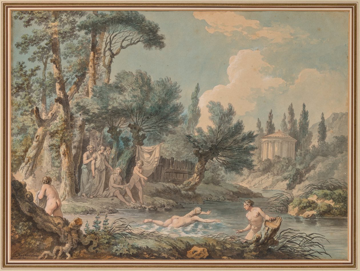 Alastonkuvat maisemassa tekijältä Jean Jacques François Lebarbier, called Le Barbier L’Aîné