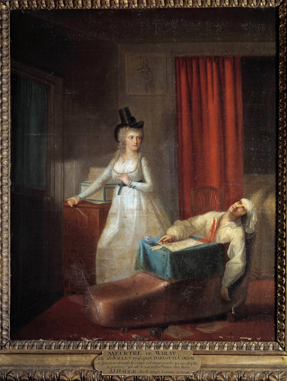 Charlotte Cordayn salamurha Jean Paul Marat (1743-1793) 13. heinäkuuta tekijältä Jean Jacques Hauer