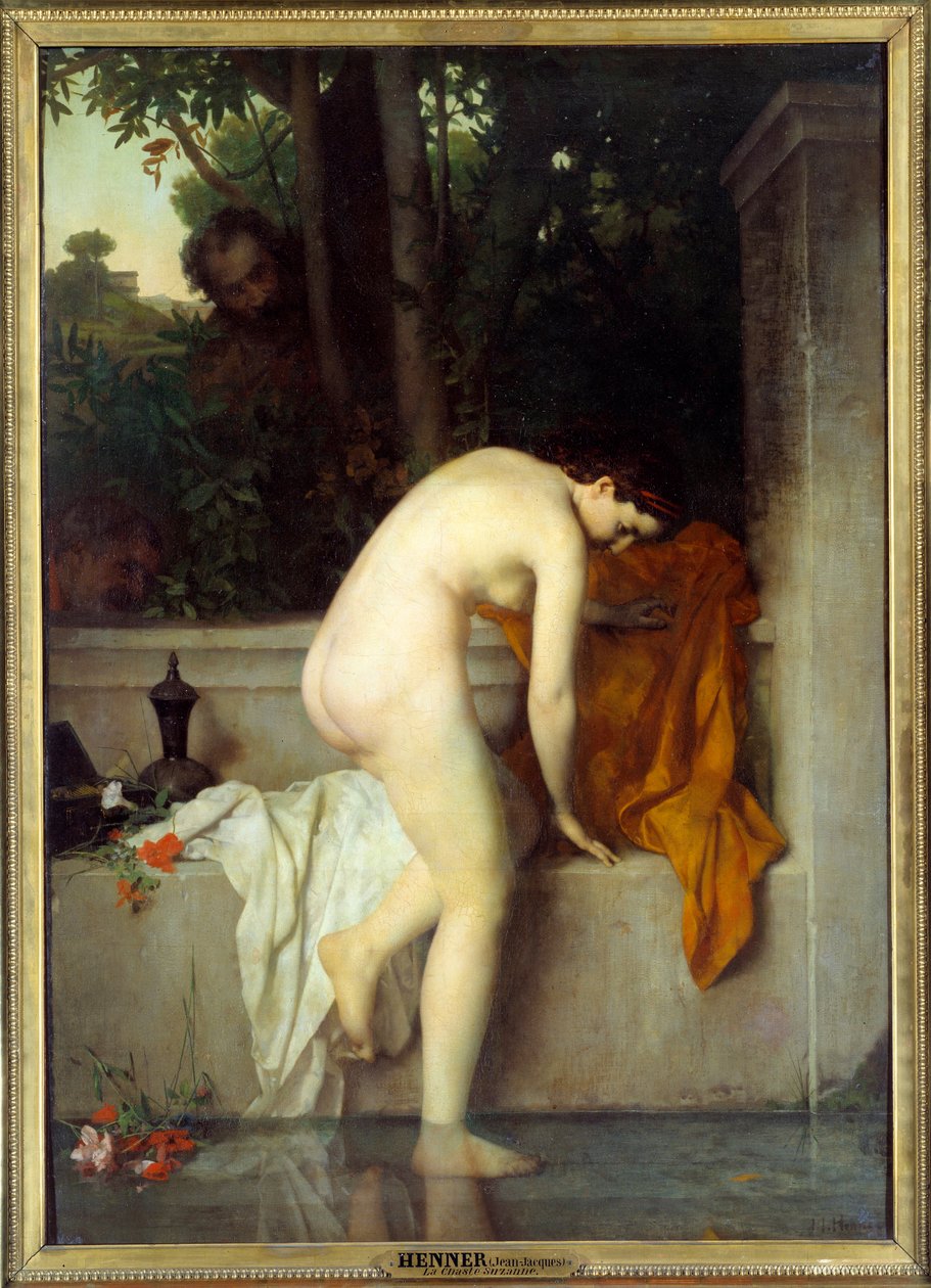 Puhdas Suzanne sanoo Suzanne kylvyssä. Jean Jacques Hennerin (1829-1905) maalaus tekijältä Jean Jacques Henner