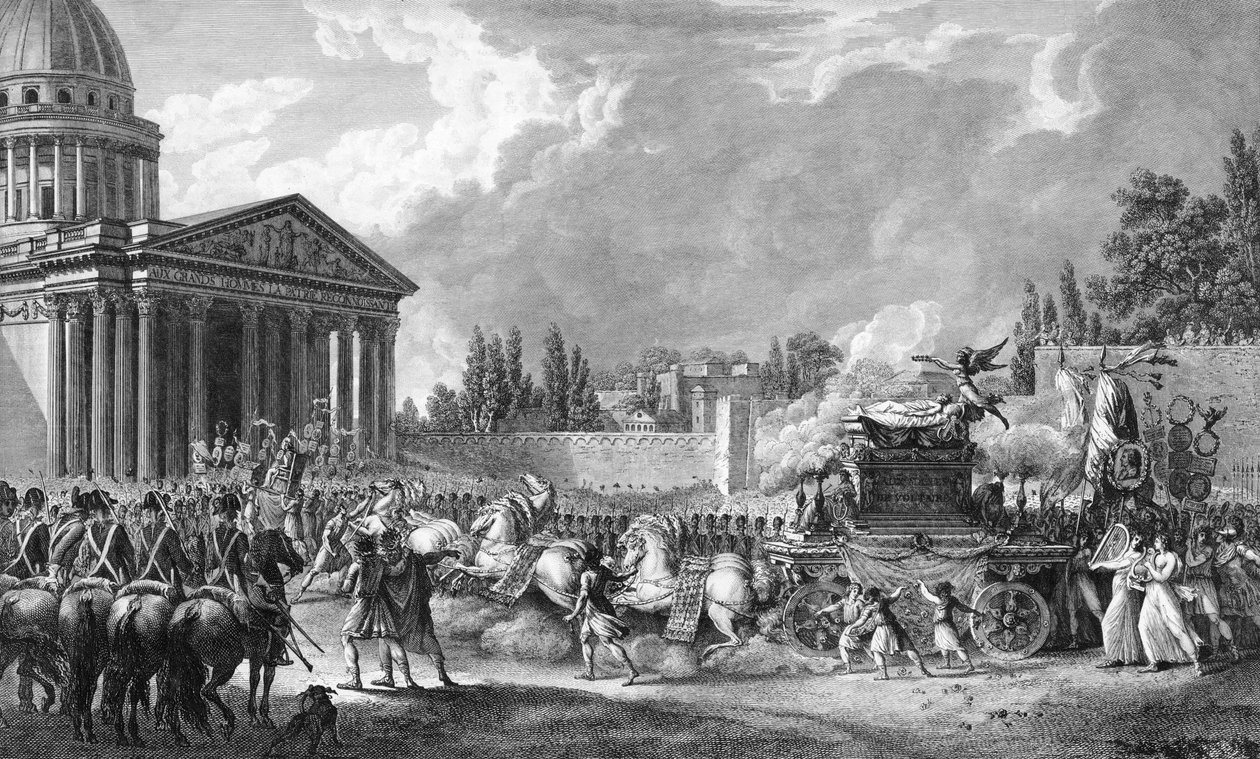 Kuljetetaan kirjailija Voltairen tuhkaa Pariisin Pantheoniin tekijältä Jean Jacques II Lagrenee