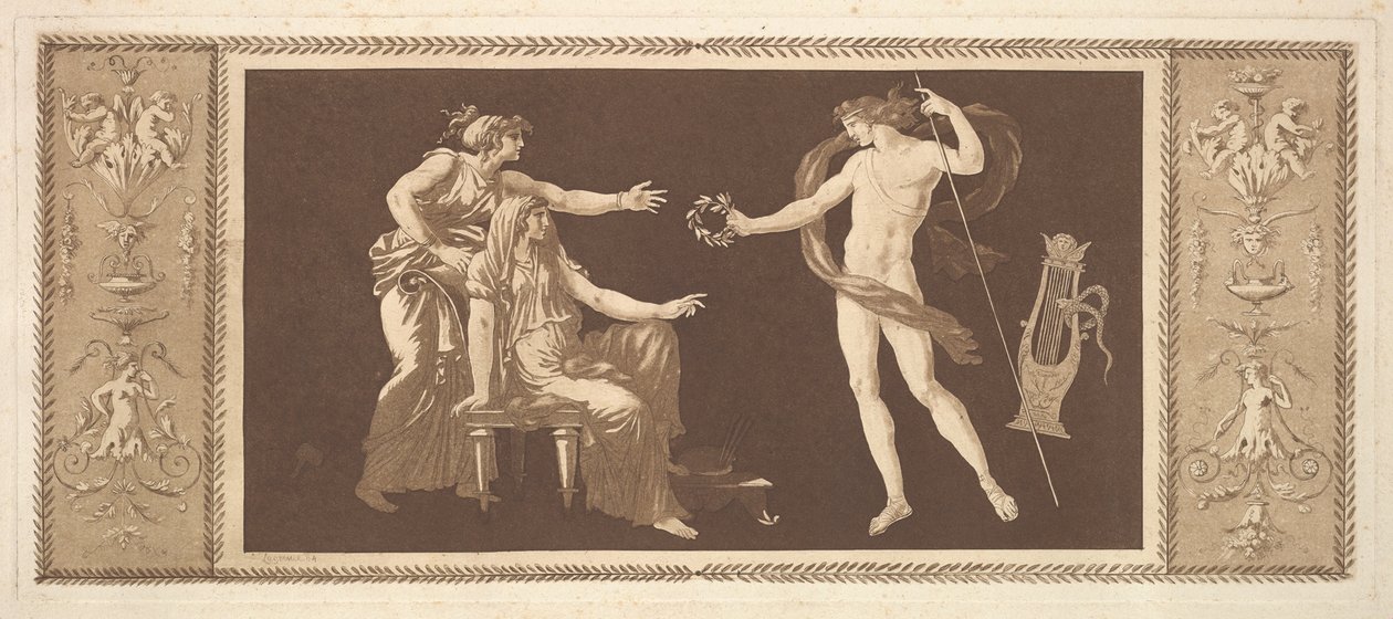 Apollo kruunaa taiteen Apollo kruunaa taiteen, kirjasta Recueil de Different Compositions..., 1784. tekijältä Jean Jacques Lagrenee