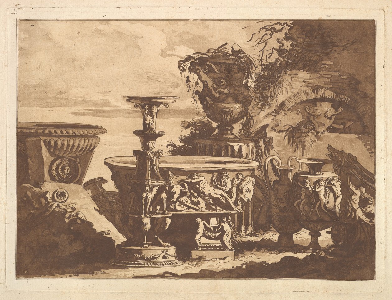 Sävellys Medici-maljakolla, julkaisusta Recueil de Compositions par Lagrenée Le Jeune Coll..., 1782. tekijältä Jean Jacques Lagrenee