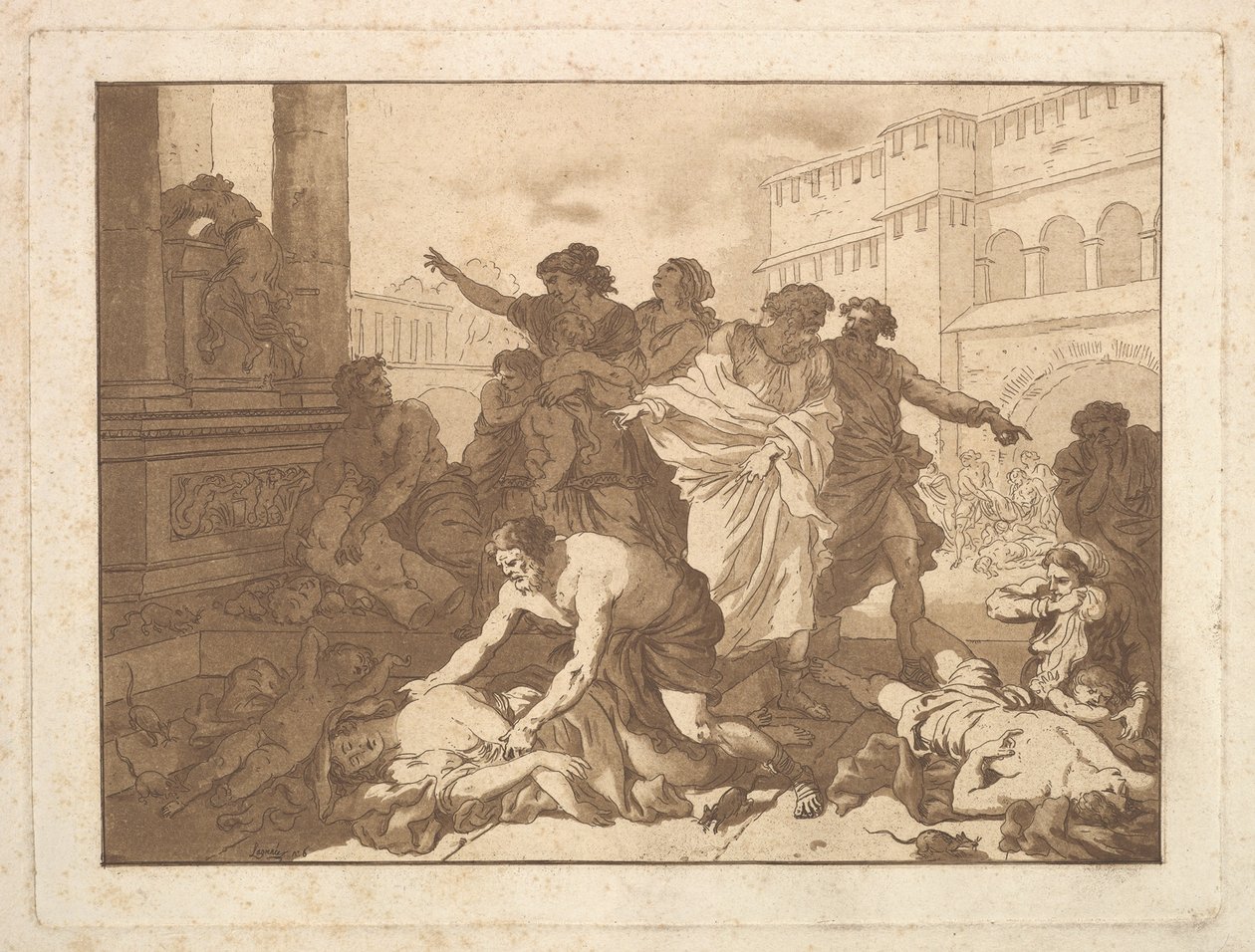 La Peste chez les Philistes Plague among the Philistes, albumissa, joka sisältää R..., 1782-1821. tekijältä Jean Jacques Lagrenee