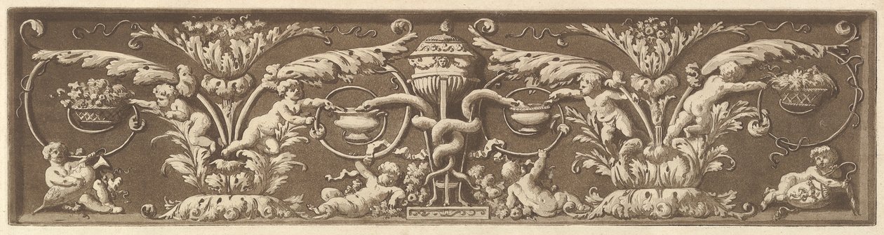 Koristefriisi, jossa on puttia ja toisiinsa kietottuja käärmeitä, Recueil de Différentes Compositi..., 1784. tekijältä Jean Jacques Lagrenee