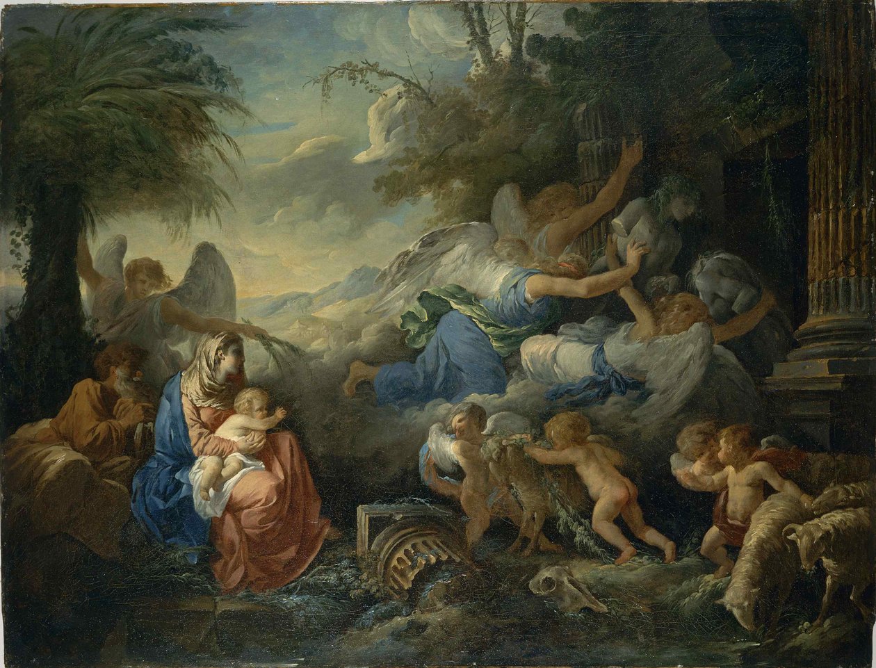 Epäjumalien kaatuminen ja loput Egyptiin pakenemassa, noin 1775. tekijältä Jean Jacques Lagrenee