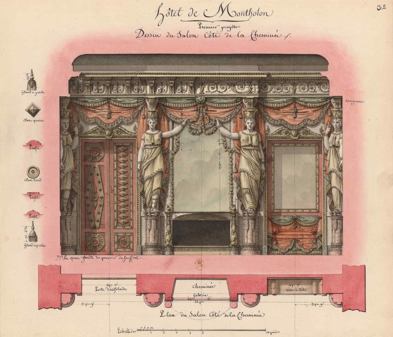 Hotelli Montholon. Salonkiprojekti, 1786. tekijältä Jean Jacques Lequeu